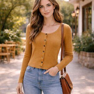 Madewell SZ M Ribbed Cardigan Crop Tee Toffee NWT